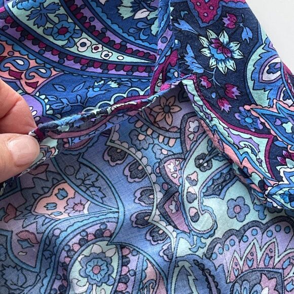 Talbots Blue, Aqua, Teal and Purple Paisley Long Sleeve Blouse - Picture 4 of 11
